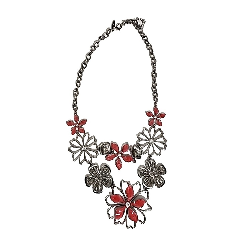 New York & Company Necklace‎ Flowers Pink Silver Fashion Jewelry
